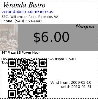 Veranda Bistro $6.00 Coupon. 14