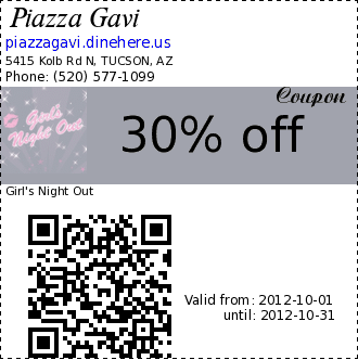 Piazza Gavi 30% off Coupon. Girl's Night Out